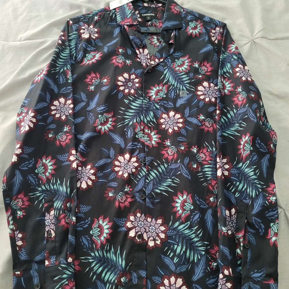 Express Black Floral Button Down Shirt